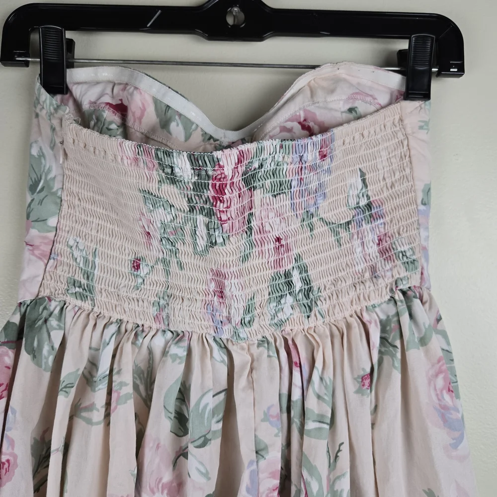 Vintage Urban Outfitters Strapless Floral Midi Dress - Pink and White Size S - Picture 5 of 7